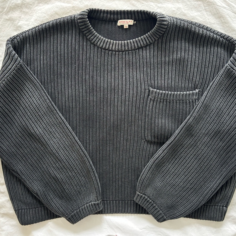 Demmy Lee cotton sweater in faded black slight crop and oversized. Medium